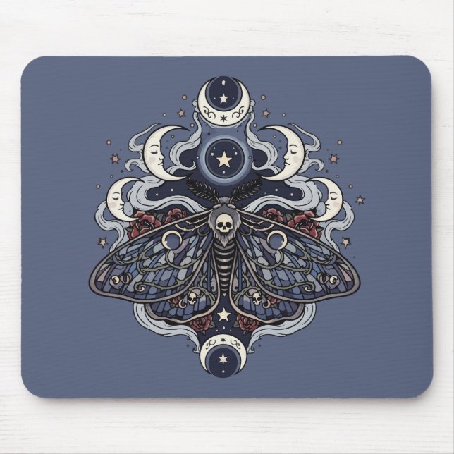 Gothic Death Moth and Moon Phases Mouse Pad (Front)