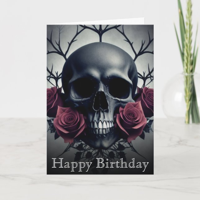 Gothic Death Skull and Roses Floral Sigil Thank You Card (Front)