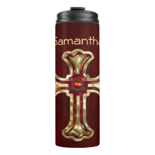 Gothic Decadance Gold & Ruby Jewelled Thermal Tumbler