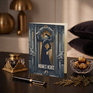 Gothic Deco   Modern Wreath Holiday Card