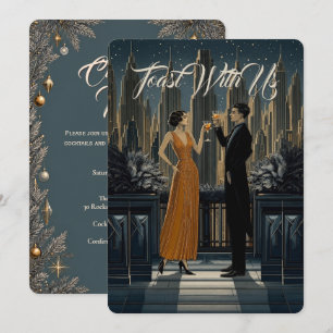 Gothic Deco   Skyline Toast Christmas Party Invitation