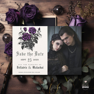 Gothic Deep Amethyst Purple Rose Your Photo  Save The Date
