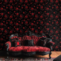 Gothic Deep Red Roses on Black Background