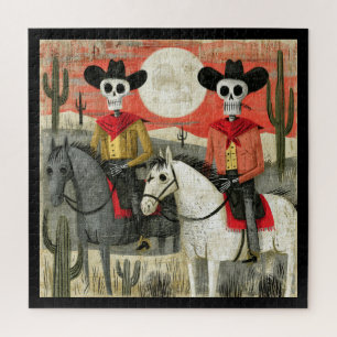 Gothic Desert Moon Skeleton Cowboys Jigsaw Puzzle