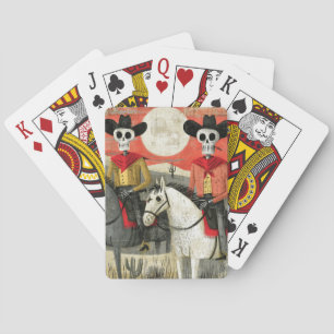 Gothic Desert Moon Skeleton Cowboys Playing Cards