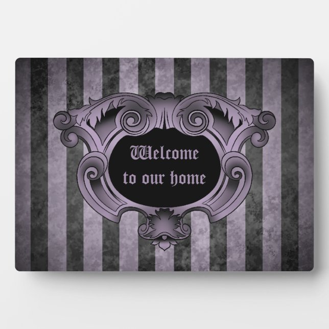 Gothic design black and purple welcome sign plaque (Front)