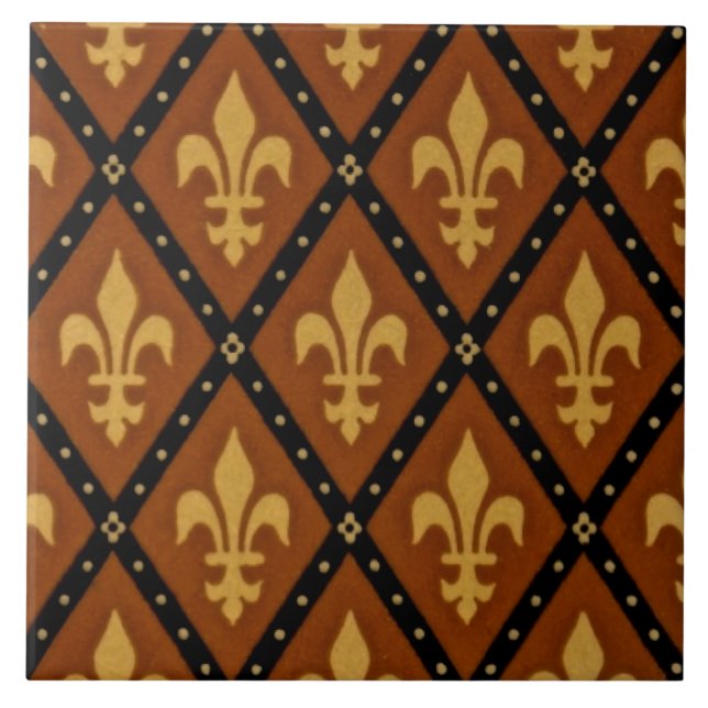 Gothic Design Fleur de Lis Motif Terra Cotta Tile (Front)