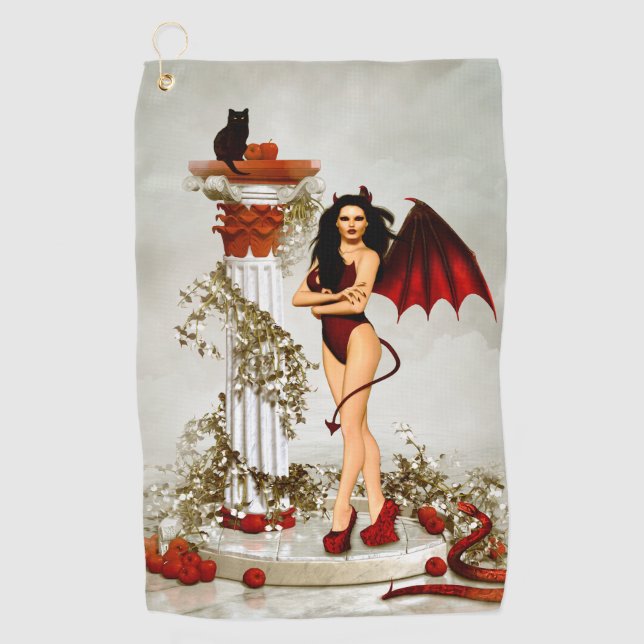 Gothic Devil Girl Temptation Golf Towel (Front)