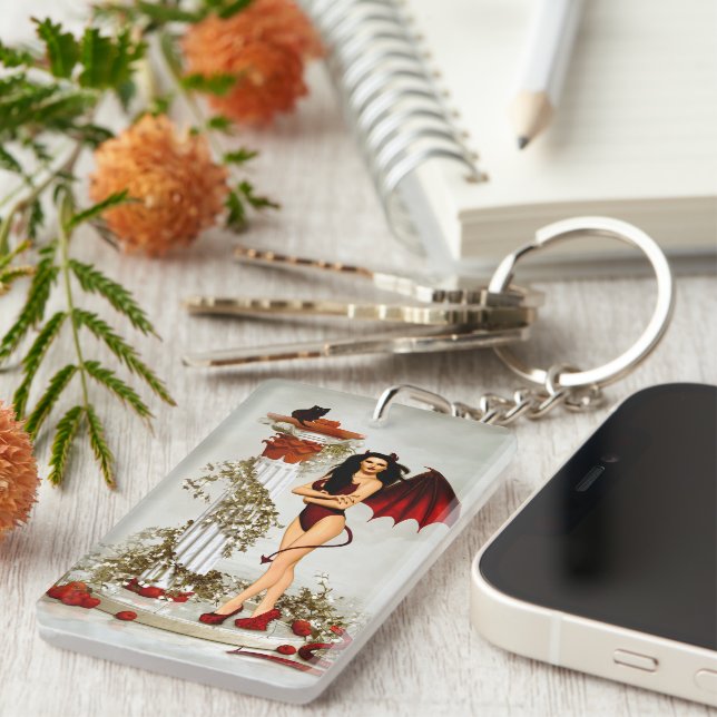 Gothic Devil Girl Temptation Key Ring (Front Right)