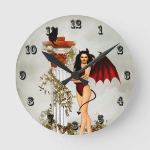 Gothic Devil Girl Temptation Round Clock