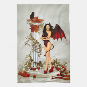 Gothic Devil Girl Temptation Tea Towel
