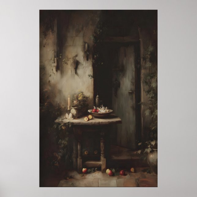 Gothic Dining Room Wall Art, Candlelit Kitchen Poster (Front)