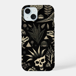 Gothic Dinosaur Skeleton Engraving Pattern iPhone 15 Case