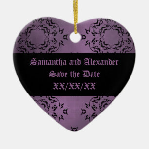 Gothic dirty purple damask casual Save the Date Ceramic Ornament