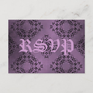 Gothic dirty purple damask casual wedding RSVP Card