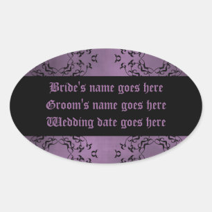 Gothic dirty purple damask wedding labels