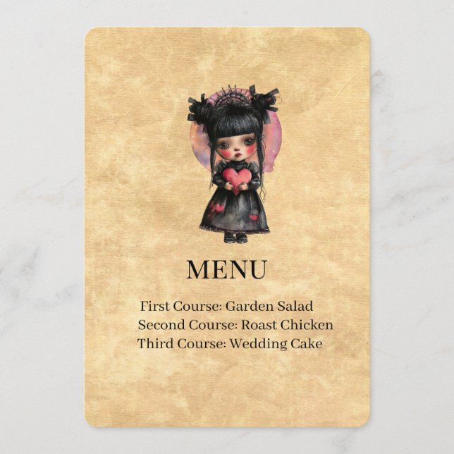 Gothic Doll Wedding Menu Card (Front)