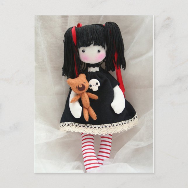 Gothic Doll with Teddy Bear Customisable Postcard (Front)