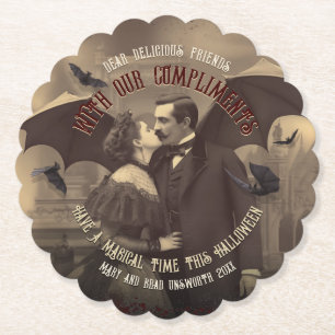Gothic Dracula and Victorian Beauty Romantic Paper Coaster