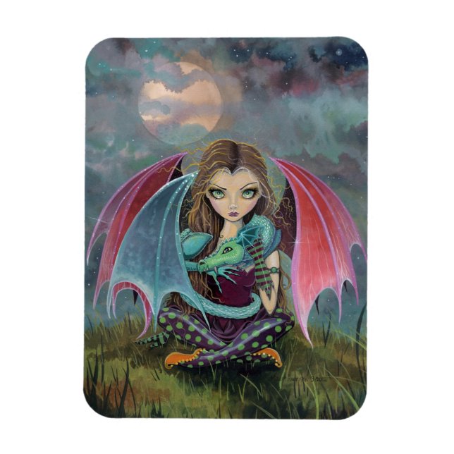 Gothic Dragon and Fairy Fantasy Art Magnet (Vertical)