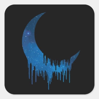 Gothic dripping moon (blue galaxy) square sticker