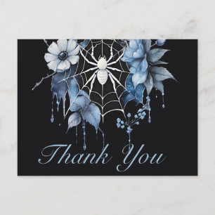Gothic Dusty Blue Floral Spiderweb Thank You Postcard