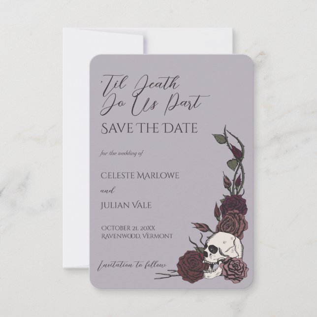 Gothic Dusty Plum Til Death Save the Date (Front)