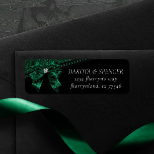 Gothic Elegance   Dark Emerald Green Bow Address Return Address Label