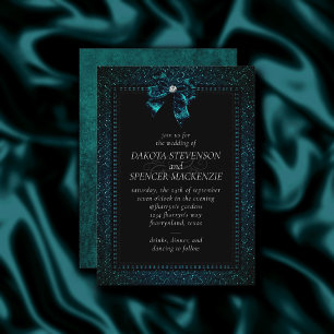 Gothic Elegance   Dark Teal Moody Bow Wedding Invitation