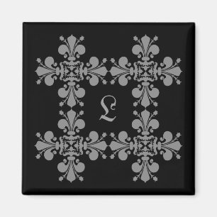 Gothic elegance fleur de lis damask monogram magnet