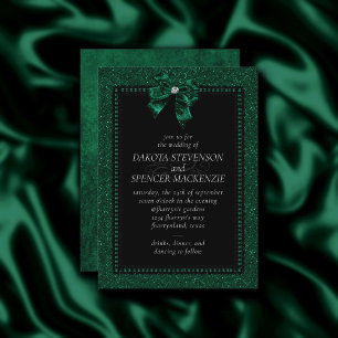 Gothic Elegance   Green Moody Emerald Bow Wedding Invitation