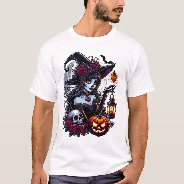 Gothic Elegance in Vintage Spooky Style T-Shirt (Front)