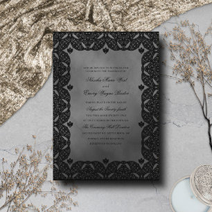 Gothic Elegance Monochrome Ornate Lace Wedding Invitation