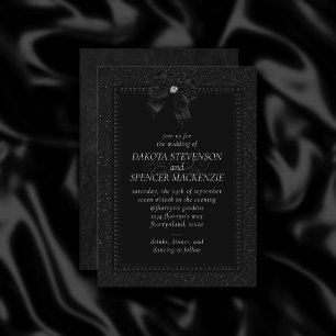 Gothic Elegance   Onyx Black Bow Moody Wedding Invitation