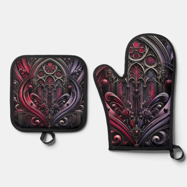 Gothic Elegance Oven Mitt and Pot Holder Set (Front)