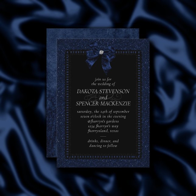 Gothic Elegance | Sapphire Blue Bow Moody Wedding Invitation (Creator Uploaded)