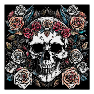 Gothic Elegance: Skull & Roses Poster