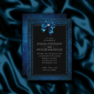 Gothic Elegance Turquoise Blue Moody Bow Wedding Invitation