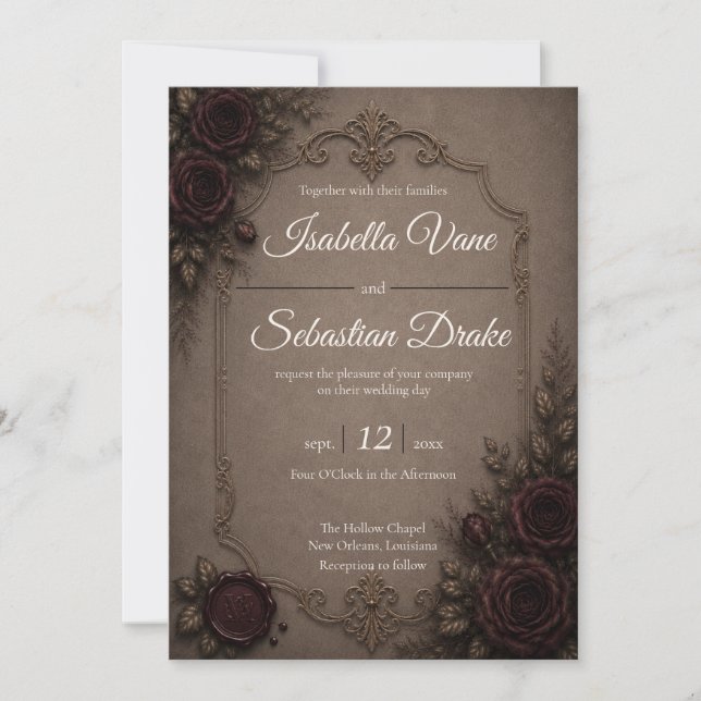 Gothic Elegance Wedding  Invitation (Front)