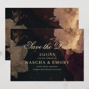 Gothic Elegant Dark Red Floral Boho Wedding Save The Date