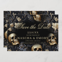 Gothic Elegant Floral Skulls Gold Wedding