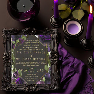 Gothic Elegant Floral Violet Purple Wedding Invitation