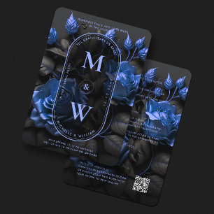  Gothic Elegant Navy-Blue Floral Wedding Boho Invitation