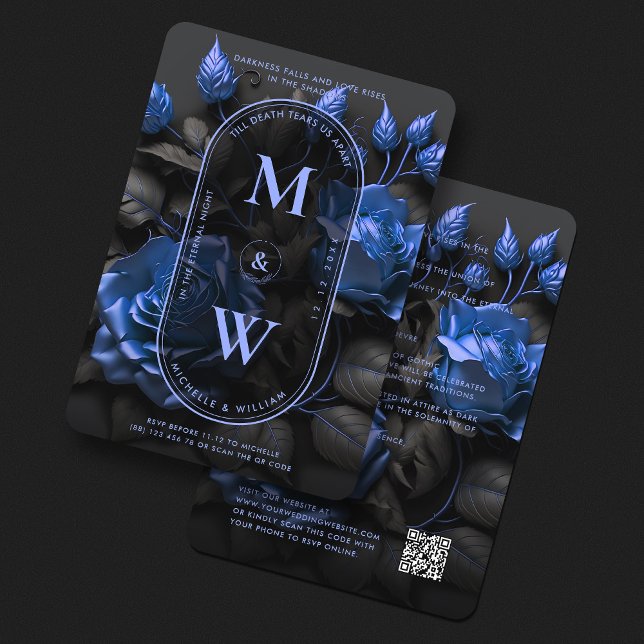  Gothic Elegant Navy-Blue Floral Wedding Boho Invitation (Gothic Elegant Navy-Blue Floral Wedding Boho Invitation
)