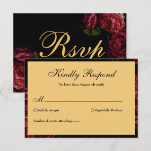 Gothic Elegant Rose Moody Floral Black Wedding  RSVP Card