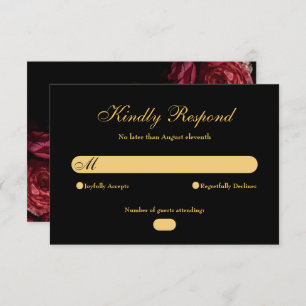 Gothic Elegant Rose Moody Floral Black Wedding  RSVP Card