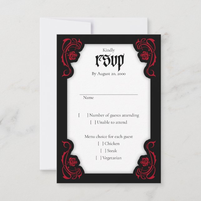 Gothic Elegant Roses Wedding RSVP Card (Front)