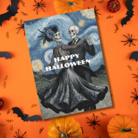 Gothic Elegant Skeletons Dance Moonlight Van Gogh