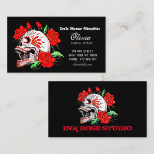 Gothic Elegant Skull And Red Roses Studio Business Card