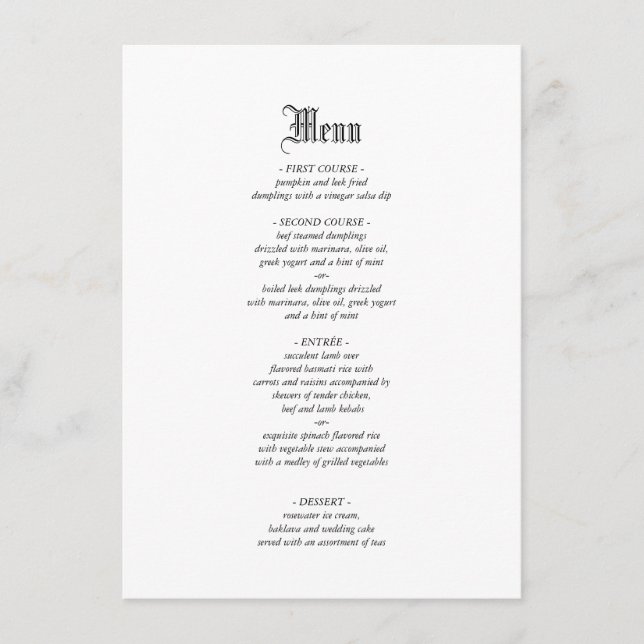 Gothic Elegant Wedding Dinner Menu  (Front)
